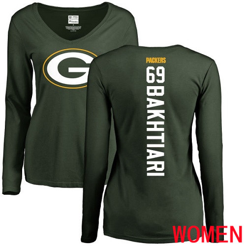 Green Bay Packers Green Women #69 Bakhtiari David Backer Nike NFL Long Sleeve T Shirt->nfl t-shirts->Sports Accessory
